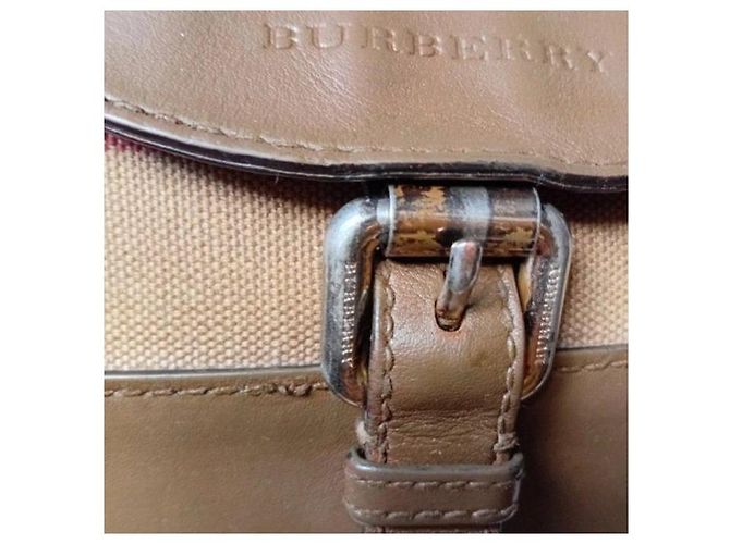 Borsa a tracolla Burberry Haymarket Check & Leather Flap Marrone Beige - vista 8