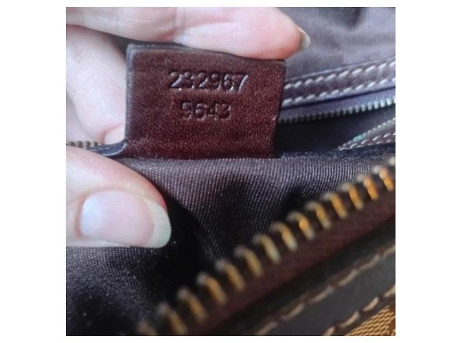 Bolso de hombro de lona con monograma Gucci Castaño Roja Beige Verde - vista 5