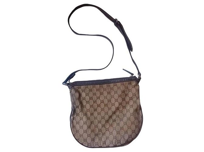 Bolso de hombro de lona con monograma Gucci Castaño Roja Beige Verde - vista 6