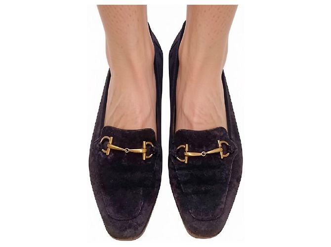 Mocassini Gucci in scamosciato blu navy con Horsebit - vista 2