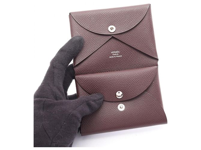 Hermès Cartera Hermes Calvi Duo Rouge Sellier Burdeos - vista 3