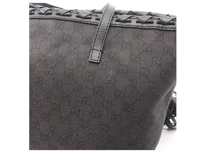 Bamboo Borsa Tote Gucci in denim nero e pelle - vista 12