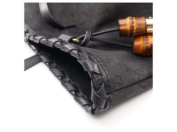 Bamboo Borsa Tote Gucci in denim nero e pelle - vista 15