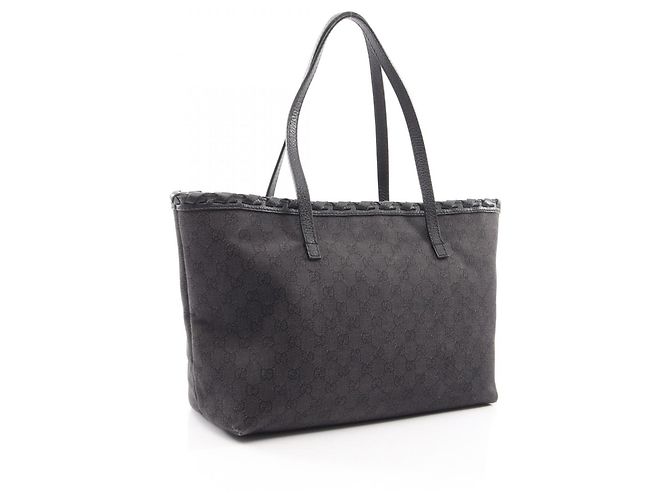 Bamboo Borsa Tote Gucci in denim nero e pelle - vista 2
