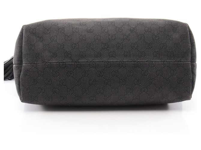 Bamboo Borsa Tote Gucci in denim nero e pelle - vista 5