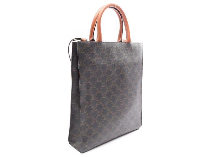 Céline Celine Small Vertical Cabas Triomphe Borsa Tote 2-Way Marrone Nero Bianco - vista 2