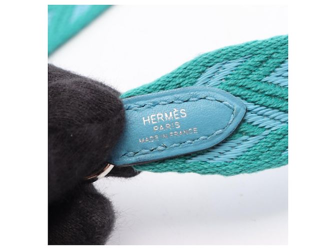 Hermès Tracolla Hermes Bandoulière Sangle Zigzag Blu Verde - vista 4