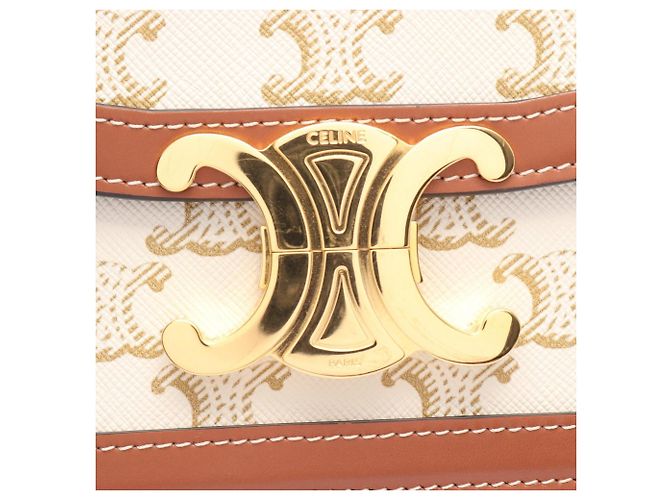 Céline Borsa a Spalla Celine Teen Triomphe Marrone Bianco Beige - vista 5
