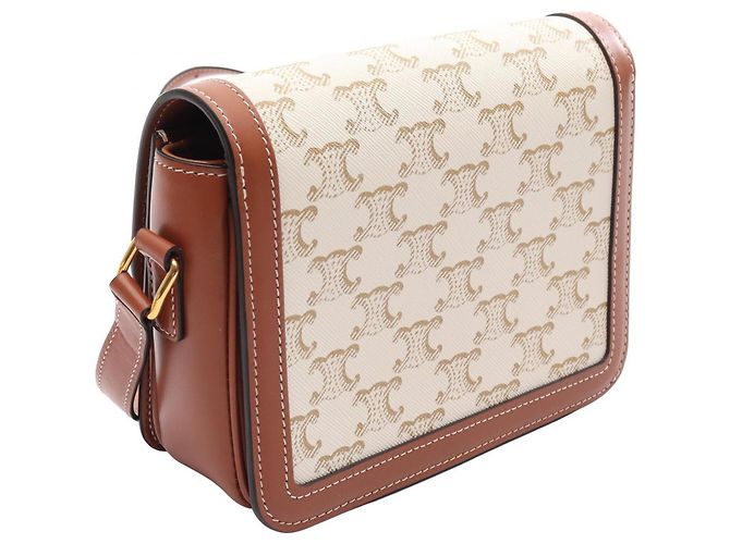 Céline Bolso de Hombro Celine Teen Triomphe Castaño Blanco Beige - vista 2