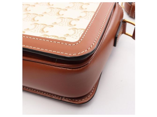 Céline Bolso de Hombro Celine Teen Triomphe Castaño Blanco Beige - vista 5