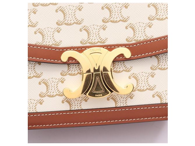 Céline Bolso de Hombro Celine Teen Triomphe Castaño Blanco Beige - vista 6