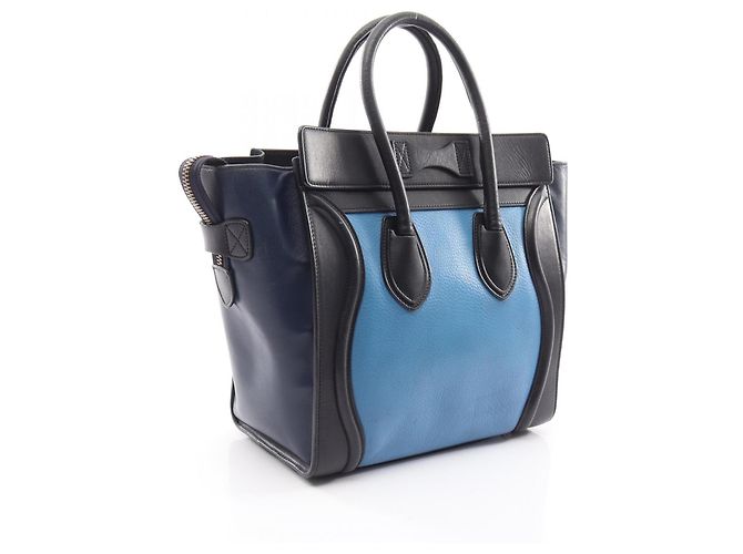 Céline Borsa Tote Celine Luggage Micro Shopper Nero Blu Blu navy - vista 2