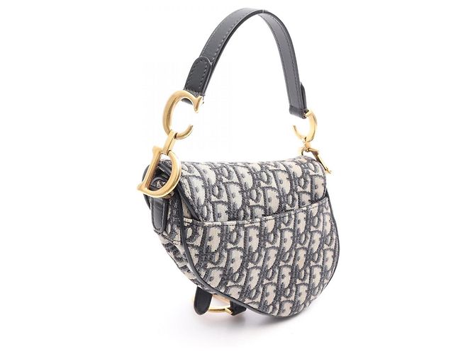 Borsa Christian Dior Dior Saddle Bag Mini Oblique Jacquard Beige Blu navy - vista 2