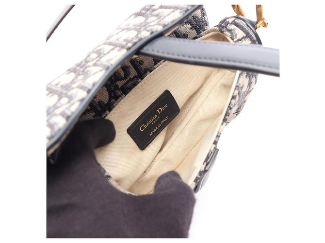 Borsa Christian Dior Dior Saddle Bag Mini Oblique Jacquard Beige Blu navy - vista 3