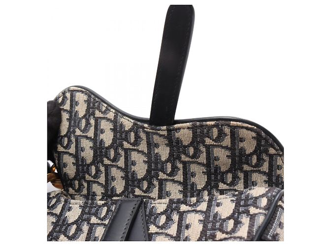 Borsa Christian Dior Dior Saddle Bag Mini Oblique Jacquard Beige Blu navy - vista 5