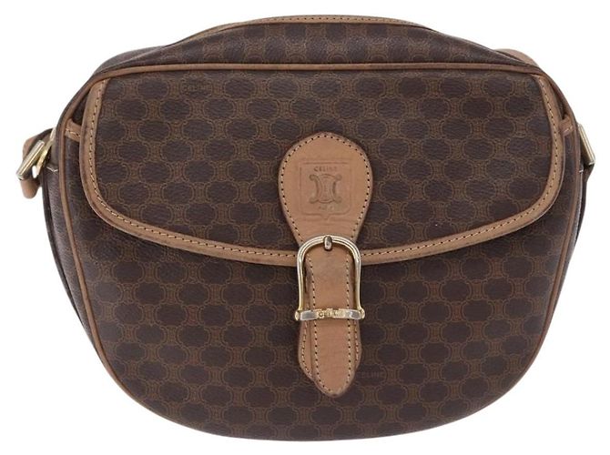 Céline Borsa a Spalla CELINE Macadam Canvas PVC Pelle Marrone Oro Auth BA14313 D'oro - vista 13