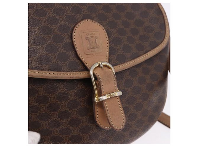 Céline Borsa a Spalla CELINE Macadam Canvas PVC Pelle Marrone Oro Auth BA14313 D'oro - vista 18