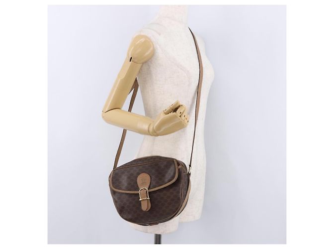 Céline Borsa a Spalla CELINE Macadam Canvas PVC Pelle Marrone Oro Auth BA14313 D'oro - vista 25