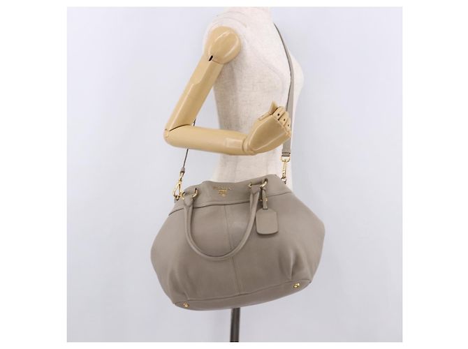 Borsa PRADA in pelle 2way Grigio Oro Auth bs36168 Marrone D'oro - vista 26