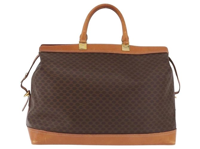 Céline CELINE Borsa Boston in Tela Macadam PVC Pelle Marrone Oro Auth bs36062 D'oro - vista 13