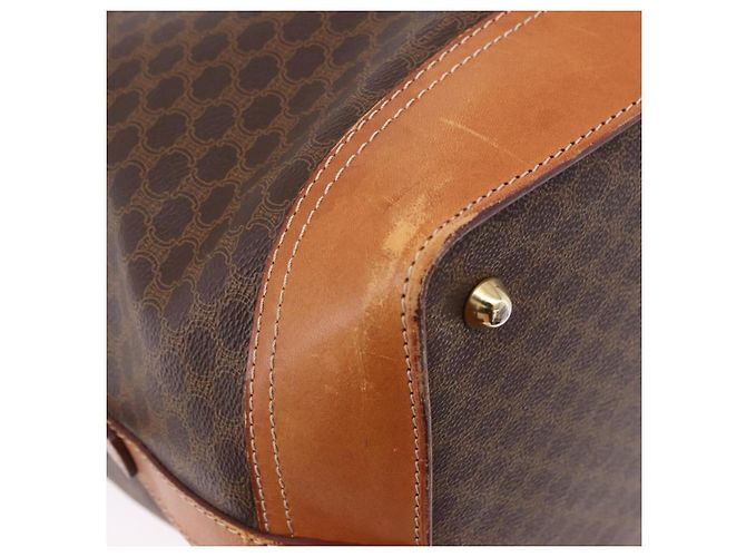 Céline CELINE Borsa Boston in Tela Macadam PVC Pelle Marrone Oro Auth bs36062 D'oro - vista 16
