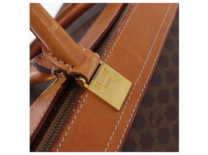 Céline CELINE Borsa Boston in Tela Macadam PVC Pelle Marrone Oro Auth bs36062 D'oro - vista 18