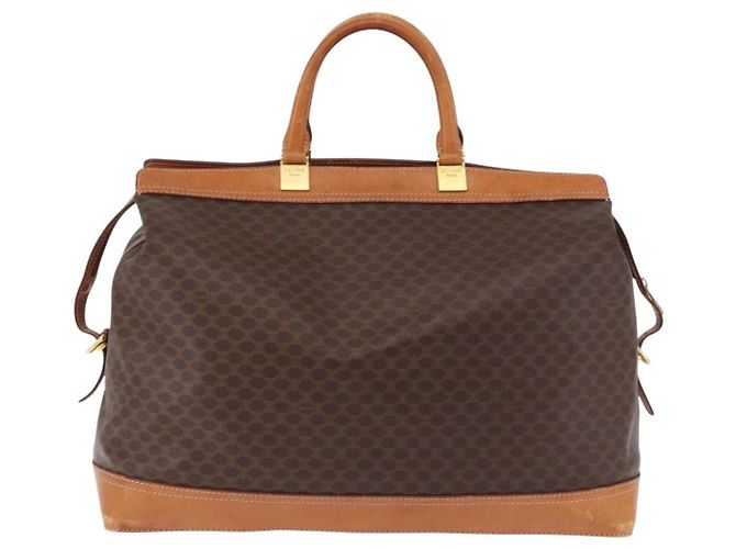 Céline CELINE Borsa Boston in Tela Macadam PVC Pelle Marrone Oro Auth bs36062 D'oro - vista 2