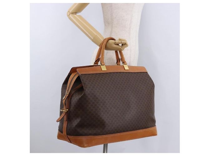 Céline CELINE Borsa Boston in Tela Macadam PVC Pelle Marrone Oro Auth bs36062 D'oro - vista 25