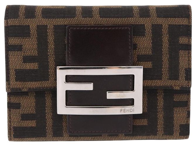 FENDI Zucca Canvas Mamma Baguette Wallet Black Brown Auth 193019V Marrone Nero - vista 13