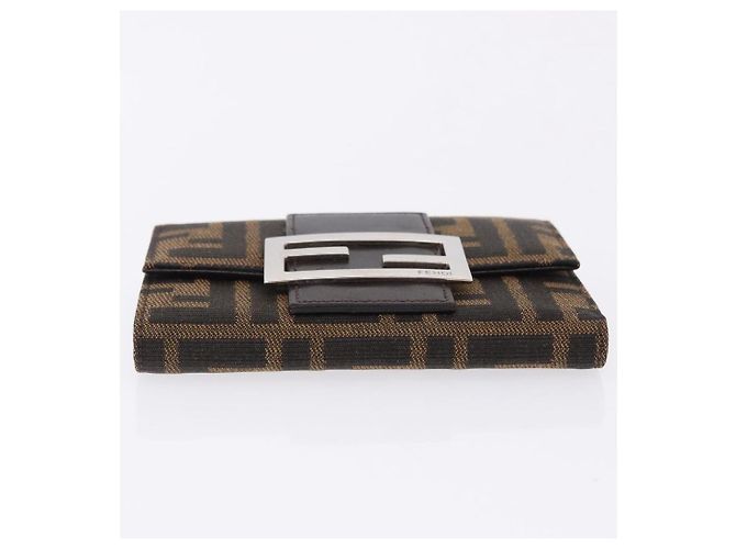 FENDI Zucca Canvas Mamma Baguette Wallet Black Brown Auth 193019V Marrone Nero - vista 6