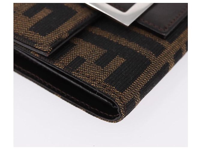 FENDI Zucca Canvas Mamma Baguette Wallet Black Brown Auth 193019V Marrone Nero - vista 7