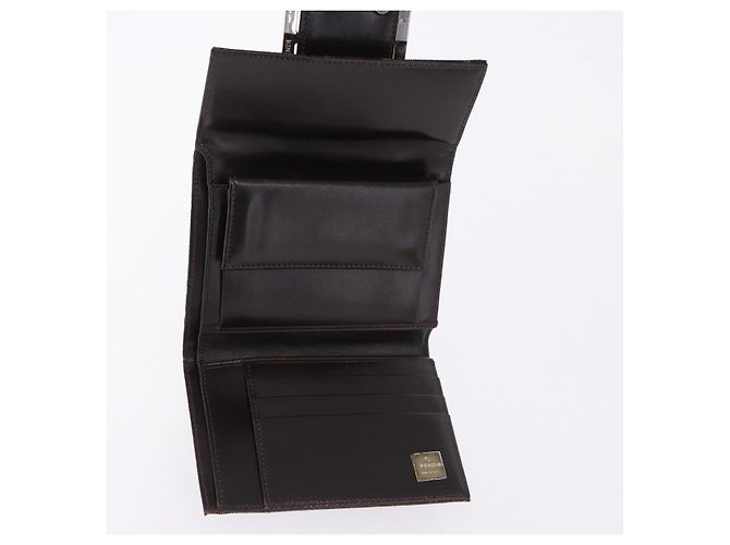 FENDI Zucca Canvas Mamma Baguette Wallet Black Brown Auth 193019V Marrone Nero - vista 8