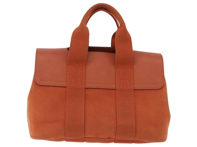 Hermès Borsa HERMES Valparaiso PM in tela e pelle Arancione Argento Auth BA14369 - vista 3