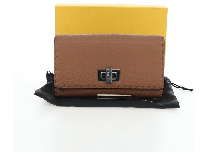 FENDI Seleria Peek A Boo Long Wallet Leather Brown Silver Auth bs36174A Braun Silber - Ansicht 12