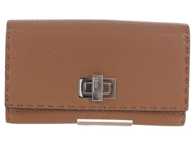 FENDI Seleria Peek A Boo Long Wallet Leather Brown Silver Auth bs36174A Braun Silber - Ansicht 13