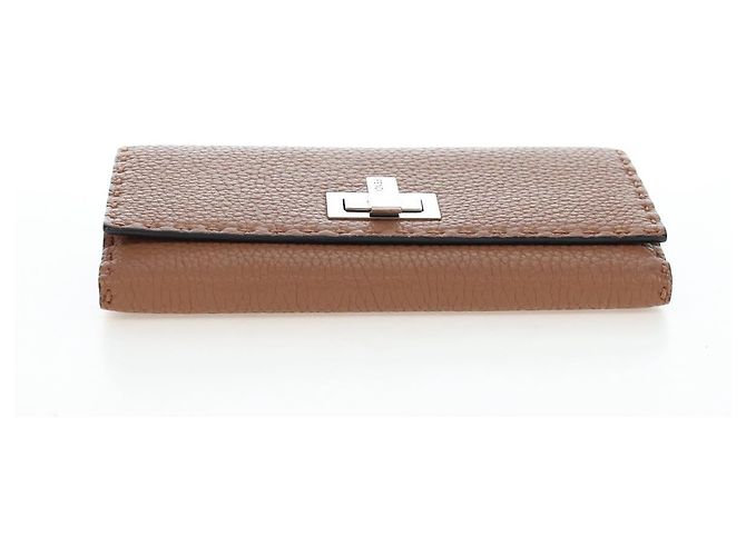 FENDI Seleria Peek A Boo Long Wallet Leather Brown Silver Auth bs36174A Braun Silber - Ansicht 6