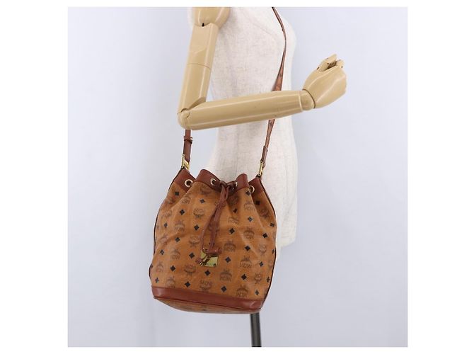 Borsa a tracolla MCM Vicetos in pelle marrone oro Auth bs35784 D'oro - vista 21