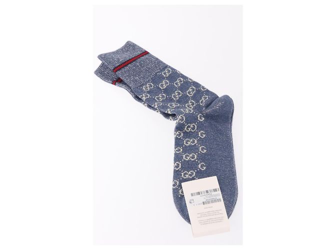 Calzini GUCCI Set da 4 Paia Cotone Beige Marrone Blu Navy Auth mr2726 - vista 3