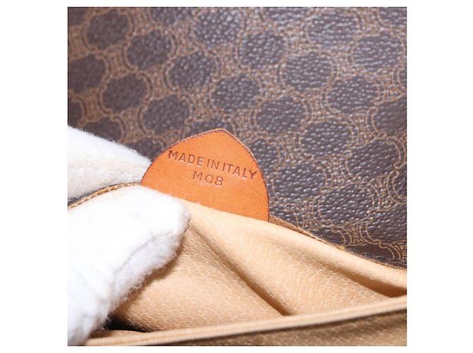 Céline Borsa a tracolla CELINE Macadam Canvas PVC Pelle Marrone Oro Auth ka5281 D'oro - vista 12