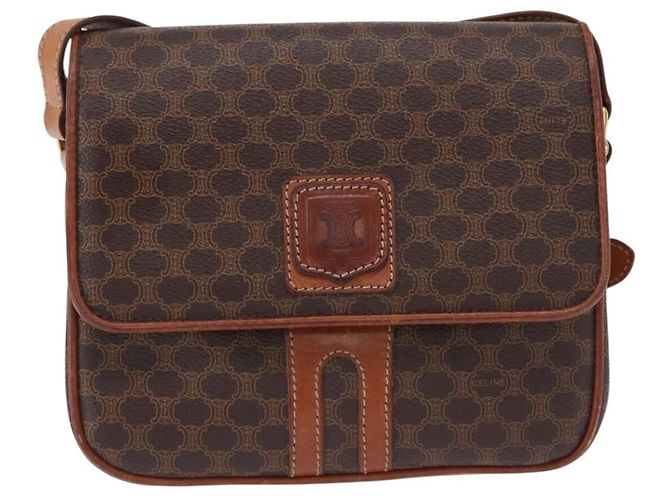Céline Borsa a tracolla CELINE Macadam Canvas PVC Pelle Marrone Oro Auth ka5281 D'oro - vista 13
