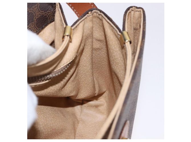 Céline Borsa a tracolla CELINE Macadam Canvas PVC Pelle Marrone Oro Auth ka5281 D'oro - vista 20