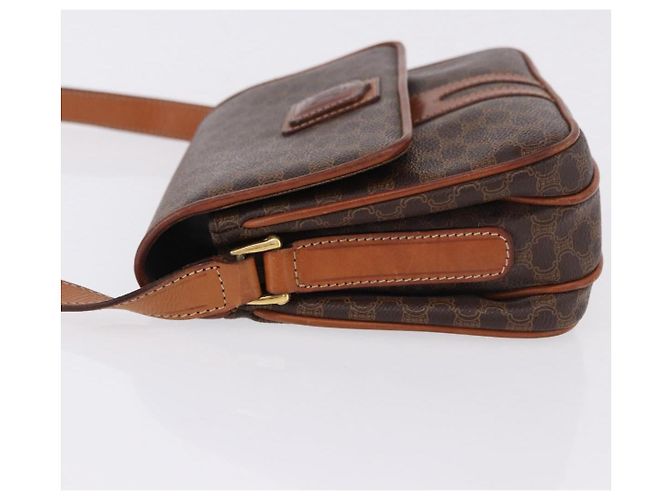 Céline Borsa a tracolla CELINE Macadam Canvas PVC Pelle Marrone Oro Auth ka5281 D'oro - vista 4