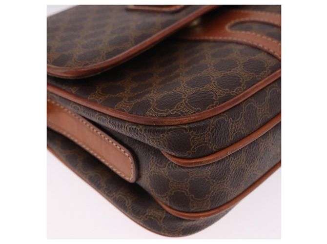 Céline Borsa a tracolla CELINE Macadam Canvas PVC Pelle Marrone Oro Auth ka5281 D'oro - vista 9