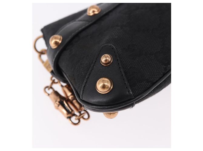 Borsa GUCCI GG Canvas Bamboo Chain Horsebit Nera Oro 129497 Auth yk20630SAM Nero D'oro - vista 17