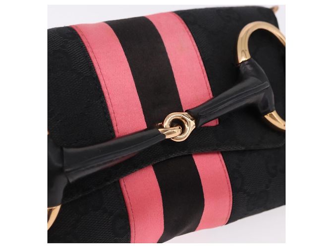 Borsa GUCCI GG Canvas Bamboo Chain Horsebit Nera Oro 129497 Auth yk20630SAM Nero D'oro - vista 18