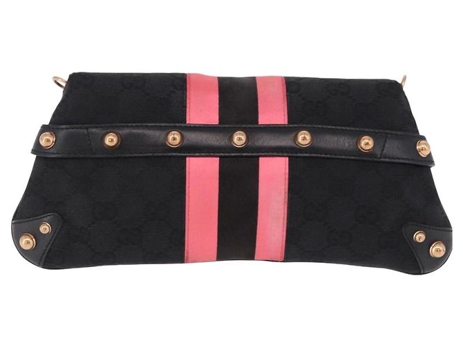 Borsa GUCCI GG Canvas Bamboo Chain Horsebit Nera Oro 129497 Auth yk20630SAM Nero D'oro - vista 2