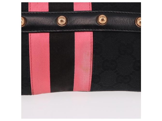 Borsa GUCCI GG Canvas Bamboo Chain Horsebit Nera Oro 129497 Auth yk20630SAM Nero D'oro - vista 3