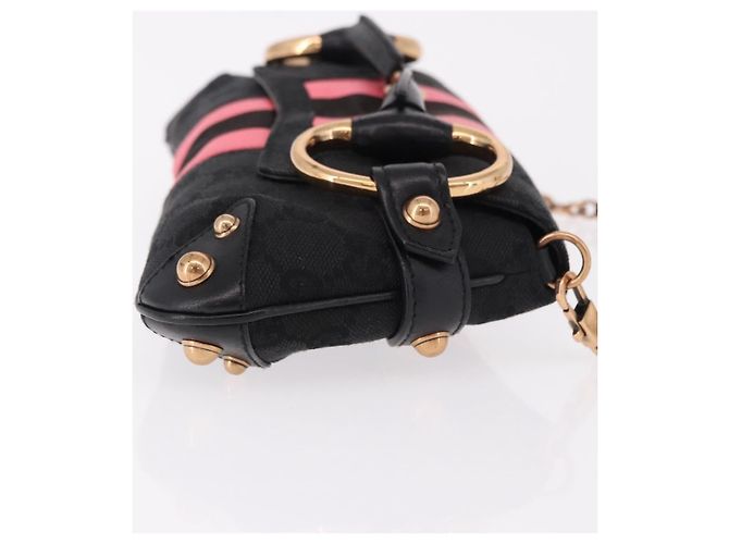 Borsa GUCCI GG Canvas Bamboo Chain Horsebit Nera Oro 129497 Auth yk20630SAM Nero D'oro - vista 4