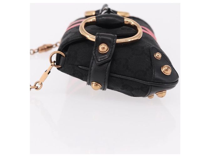Borsa GUCCI GG Canvas Bamboo Chain Horsebit Nera Oro 129497 Auth yk20630SAM Nero D'oro - vista 5