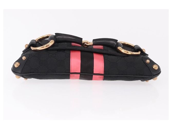 Borsa GUCCI GG Canvas Bamboo Chain Horsebit Nera Oro 129497 Auth yk20630SAM Nero D'oro - vista 6